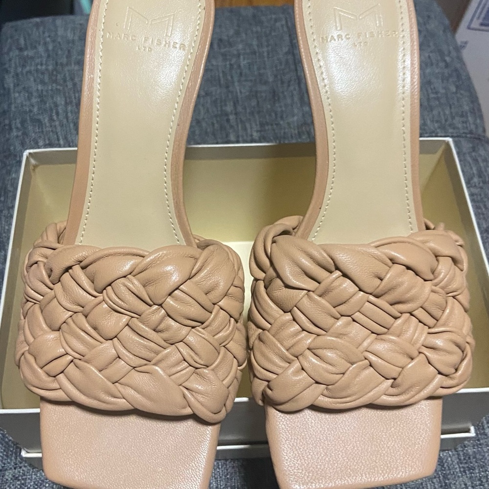 Marc Fisher Nude Braided Mules